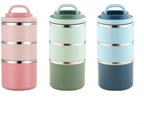 Trayne Lonchera apilable de acero inoxidable de 3 niveles, aislada con bolsa y sellos, SS304 de grado alimenticio a prueba de fugas para el trabajo, viajes, comidas al aire libre (azul)