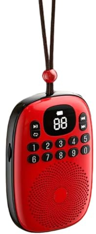 Gundhgstrr Radio FM Digital Mini Radio de Bolsillo Pantalla LED Recargable Bluetooth 5.4 Altavoz Tarjeta TF Reproductor de MP3 Caja de Música Receptor Rojo