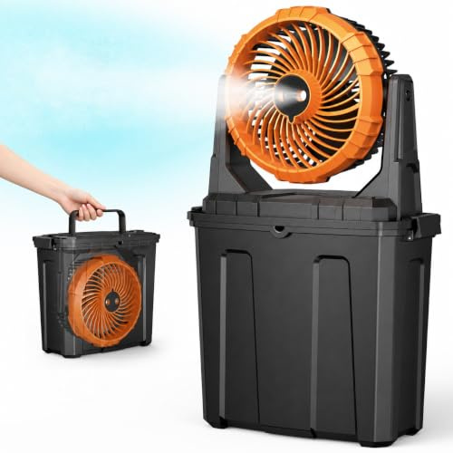 Ausic Ventilador de niebla portátil de 1,35 galones, ventiladores de exterior para patios, [Máx 30H] Ventilador recargable con batería, ventilador de niebla de cubo para enfriamiento de agua para