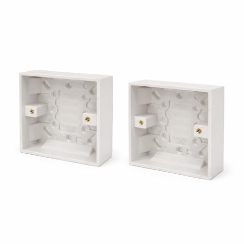 JD Brands Surface Pattress Box 1 Gang 30mm Deep | Surface Mount Back Box for Sockets & Switches | White Electrical Back Box (2 Pack)
