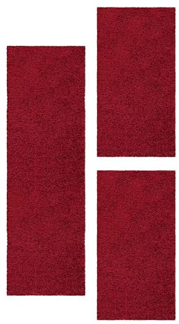 HomebyHome Bettumrandung Schlafzimmer 3 teilig Teppich Rot - Waschbarer Bettumrandung Teppich Läufer Set Extra Flauschig Bettvorleger Schlafzimmer Bettset: