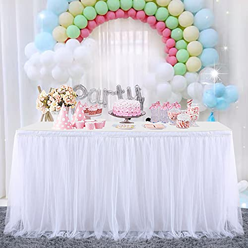HBBMAGIC Tüll Tischrock Weißer, Tütü Tischröcke183*76CM, Candy Tisch Tischdecke Tüll für Geburtstag Mädchen Dekoration, Baby Party,Candy Party,Candy Bar,Hochzeit, Ohne Led