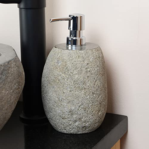 wohnfreuden Naturstein Seifenspender grau 15 cm - Flussstein Badezimmer Zubehör 200 ml