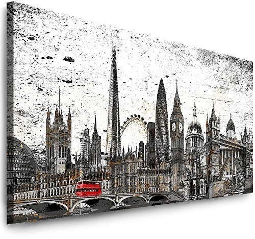 Julia-Art Leinwandbilder - 150 mal 60 cm Panorama Bild London Stadt Skyline - Wandbild fertig gerahmt - Kunstdruck XXL Leinwand - verschiedene Varianten Lo-01-4