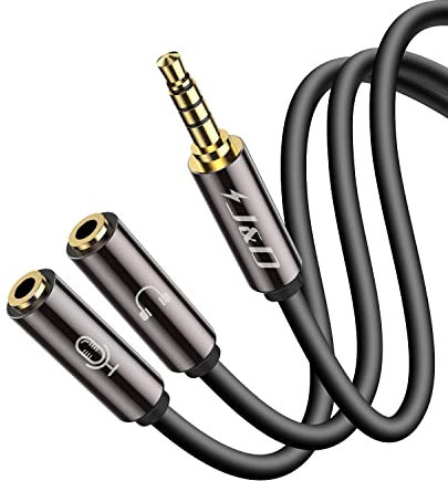 J&D 3.5 mm to 2X 3.5 mm Cable, Gold Plated Copper Shell Heavy Duty 3.5mm 1/8 inch TRRS Male to 2 X 3.5 mm 1/8 inch TRS Female Headset Mic Y Splitter Stereo Audio Cable Adapter, 0.65 Feet