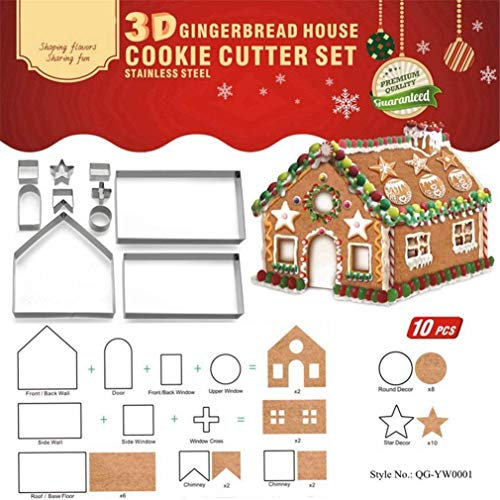 KBstore Lot de 10#1 Emporte-pièces en Forme de Maison en Pain d'épices de Noël pour Enfants – Emporte-pièces en Acier Inoxydable 3D en Forme de Dessin animé pour pâtisserie/Fondant/pâtisserie