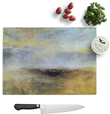Kitchen Chopping Board Glass - Joseph Mallord William Turner Seascape with Storm Coming - Textured Worktop Saver Cutting Board - Heat Resistant, Shatterproof and Hygenic - 28.5 x 20 cm