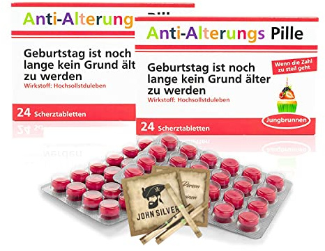 Anti Alterungspille Scherztabletten Schokolinsen 2 x 22g mit John Silver® Orakelsprüchen