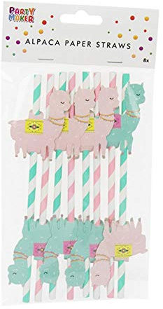 CTOBB Paja Partido 8pcs Alpaca Raya Embroma la Paja de Papel de decoración Vajilla Desechable Respetuoso del Medio Ambiente, Rosa