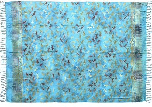 Wogeka Sarong - Blickdichtes luftiges Strandtuch Gecko in Blau für Damen & Herren als Pareo Wickelrock Cover Up Strandkleid Wrap für den Strand 66
