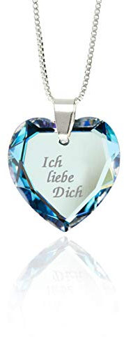 Individuelle Damen Halskette 925 Silber erstellt mit Swarovski Elements Herz Anhänger Blue AB personalisierte Gravur - Ich liebe Dich- für den Lieblingsmensch Geschenk für die Frau oder Freundin