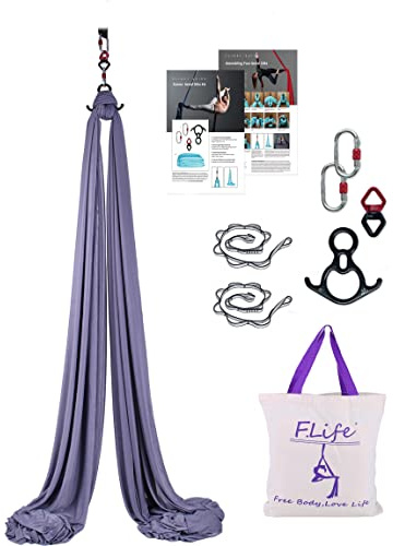 F.Life Aerial Silk Yoga-Hängematten-Set, 9,1 m, für fliegendes Yoga (dunkelgrau)