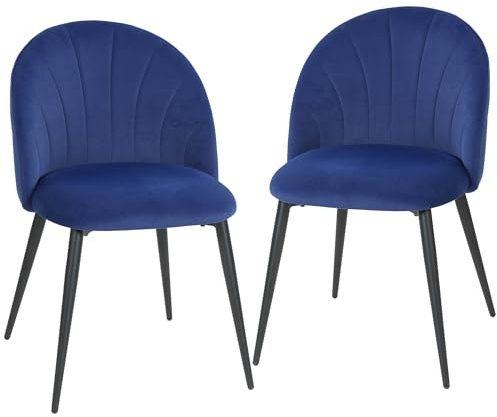 HOMCOM Set di 2 Sedie Sala da Pranzo, Sedie Cucina Moderne con Schienale a Conchiglia e Gambe in Metallo, Sedia in Velluto con Imbottita per Cucina, Camera da Letto, Ufficio e Soggiorno, Blu