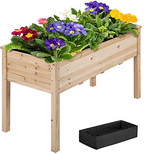 Yaheetech 1pc Raised Garden Bed Fir Wood Elevated Planter Box Rectangle Planting Raised Bed Stand Pot Outdoor Planter for Vegetable/Flower/Herb,120.5 x 59 x 76.5cm