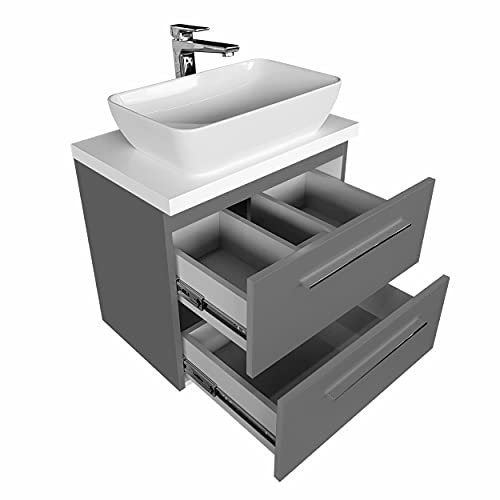 paplinskimoebel - Waschbecken mit Unterschrank 80 cm Breit Sicily Sink, Waschbeckenunterschrank mit Schubladen, Badezimmerschrank Hängend - Graphit mit Aufsatzwaschbecken
