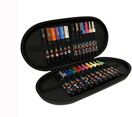 POSCA Vattenbaserade permanenta färgpennor med resefodral av högsta kvalitet för konst och hantverk. Användning med flera ytor på trä, metall, papper, kartong, glas, tyg och sten. Uppsättning av 24