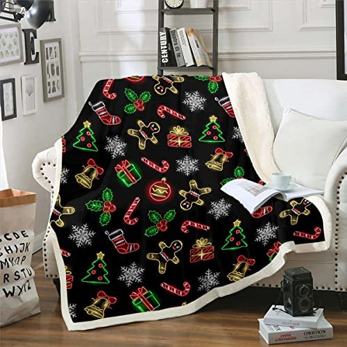 Homewish Weihnachten Decke 75 x 100 Niedliche Schneeflocken Decke Werfen Lebkuchen Glocke Bettbezug Glühende Weihnachten Geschenke Fleece Decke Fest Thema Fuzzy Decke für Kinder Jungen Mädchen