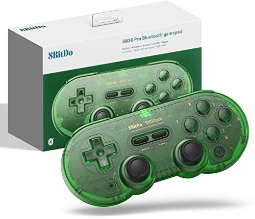 8Bitdo Controller di Gioco Bluetooth SN30 PRO Compatibile con Switch PC, Aggiornamento Joystick Effetto Hall, Gamepad Wireless per PC, Windows, Android, macOS, Steam, Raspberry Pi (Verde Trasparente)