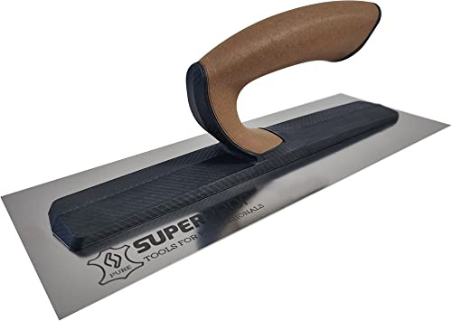 Super Prof by Maurerfreund, Comfort-Glättekelle, Extraleichte Carbon-Stütze mit Ledergriff, Stabiles Edelstahl-Blatt 0,5mm (450x120)
