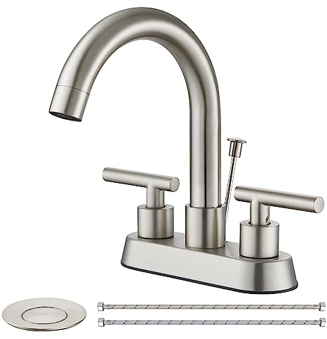 Bathroom Faucet with Lift Rod Drain,4 Inch Centerset 3 Hole,Brushed Nickel