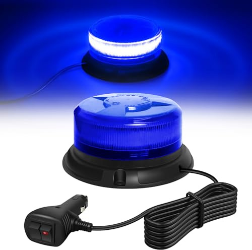 Gyrophare LED bleu 12V gyrophare Magnetique bleu stroboscopique clignotant pour véhicule police chariot élévateur de Tracteur de golf UTV Car Bus