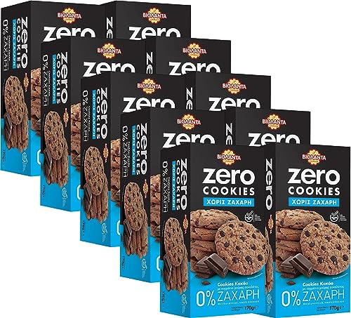 Cookies Kekse mit Kakao und dunklen Schokostückchen ohne Zucker 1700g | Dunkles Getreide-Gebäck mit 11% Schokolade ohne Zucker. Ballaststoffreiche XL-Familienpackung ideal für Diäten & Diabetiker.