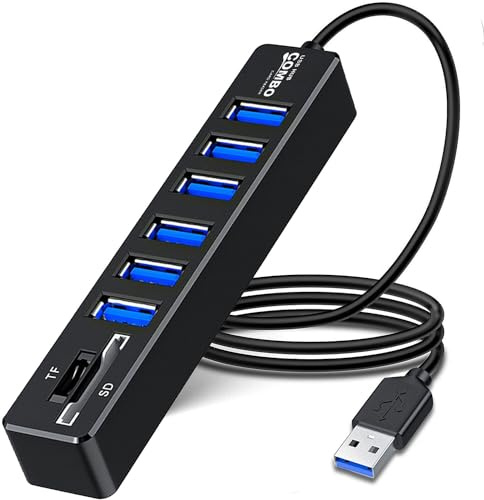 Vienon - Hub USB de 7 puertos USB con 6 puertos USB y lector de tarjetas SD/TF para laptop, PC, MacBook, Mac Pro, Mac Mini, iMac, Surface Pro y más dispositivos USB