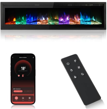 M.C.Haus Inserto per Camino Elettrico a Parete Riscaldatore a Pannello in Metallo Colorato con Telecomando a Fiamma con Cristallo, 900 W/1800 W(60/153cm, Smart WiFi)