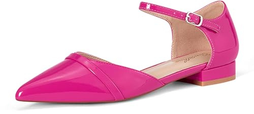 GENSHUO Women Shoes Ballet Flats Pumps Low Heel Pointed Toe Adjustable Strap Elegant for Daily Dress, Pink, 6 UK