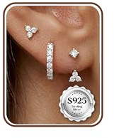JeweBella 3 Paar Ohrringe Silber 925 für Damen 14 Karat Vergoldet - Kleine Ohrstecker Stapelbar Zirkonia Creolen Set für Mehrere Piercings