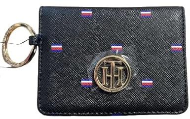 Tommy Hilfiger Brieftasche Kartenhalter Schlüsselring Echtleder Schwarz mit Logo, Schwarz , Tarjetero, Casual