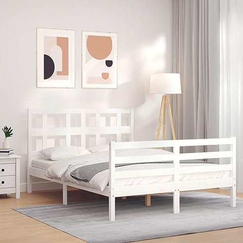 Iiaky Massivholzbett mit Kopfteil Bettgestell Bed Frame Holzbett Kopfteil Bett Schlafzimmer Bett Massivholzbetten Weiß - 3194802