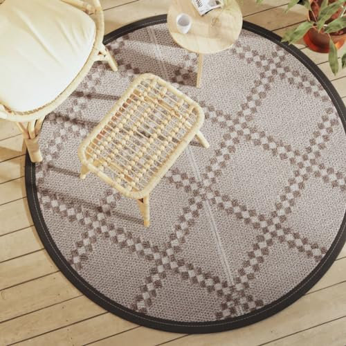 Tidyard Outdoor-Teppich Bambusmatte Wohnzimmerteppich Badezimmerteppich Bambusteppich rutschfest für Wohnzimmer,Läufer Küchenteppich Flurteppich Braun Ø160 cm PP
