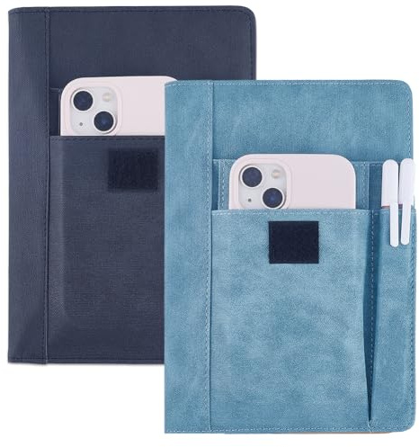 CRASPIRE 2 Color Book Cover PU Leather A5 Waterproof Book Cover Cyan Black Book Protector Reusable for Pocket Books Winder Notebooks with Pen Pockets for Lovers