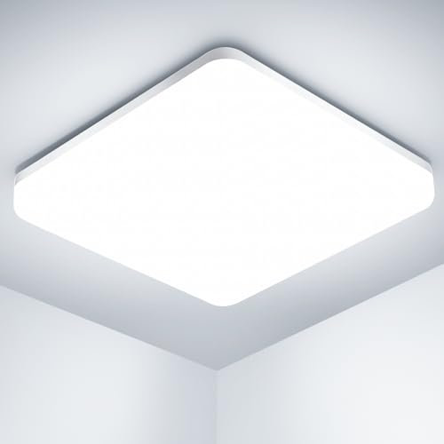 Plafoniera LED Soffitto Quadrata 20W, Lampada da Soffitto Moderno 6500K 2000LM Plafoniera Bagno IP44 Impermeabile Lampadario LED Luce Soffitto per Ufficio, Camera da Letto, Cucina, Soggiorno, Balcone