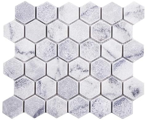 (20Piastrelle) Mosaico Marmo Pietra Naturale 2 Hexagon Carrara Marmo Antico Mosaico Piastrelle di Marmo per Pavimenti Parete Bagno WC DOCCIA CUCINA SPECCHIO PANNELLO RIVESTIMENTO Vasca da bagno