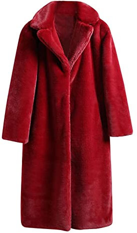 Komiseup Fleecejacke Damen, Winterjacke Damen Lange Winter Pelzmantel Elegant Kunstpelz Jacke Offener Front Wintermantel Dick Plüschjacke mit Kapuze Warme Kunstfell Oberbekleidung Faux Pelz Coat 01