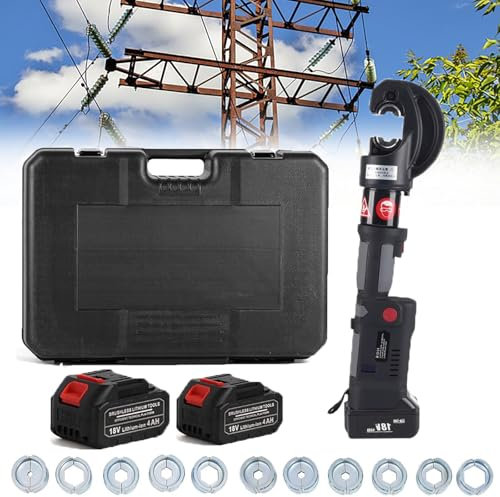 Dfdieratve Electric Hydraulic Cable Lug Crimper Pliers Rechargeable Crimping Tool 120KN Electrical Terminal Cable Wire Fiber Crimper Kit with 12 Dies,Continuous