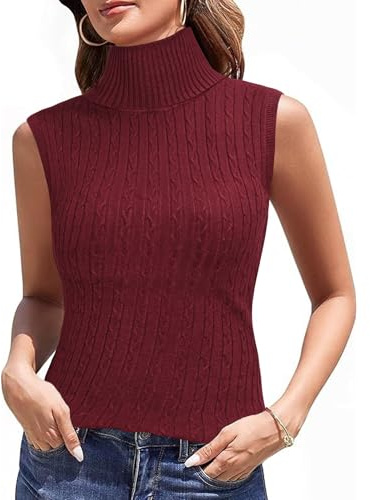 Totatuit Suéter De Punto para Mujer Cuello Alto Sin Mangas Jersey | Estilo Diario, Uso Casual, Combinación Versátil