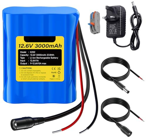 CITYORK 3000mAh 12.6V DC Rechargeable Lithium Ion Portable Battery Pack for solar charging panel, CCTV cameras, camcorders, MP3 players, LED strip lights