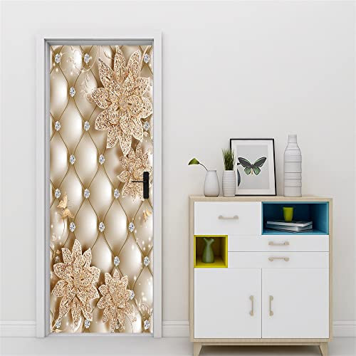 3D Türaufkleber Abstrakte Blumen Türposter Türaufkleber Wasserdicht Abnehmbare Vinyl türfolie Fototapete diy Wandbild Wohnzimmer Schlafzimmer Kinderzimmer Badezimmer B77 x H200cm