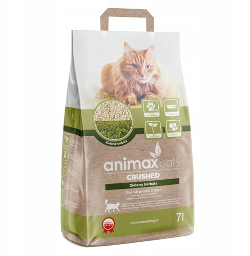 Animax Premium Katzenstreu aus Holzfasern | Klumpend Staubfrei Biologisch Abbaubar | Hohe Saugkraft Sanft zu Pfoten | Umweltfreundlich & Hygienisch (7L, Grüner Tee)