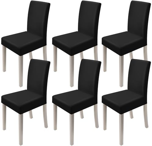 Set of 6 Dining Room Chair Covers, Stretch Removable Washable Dining Chair Protector, Spandex seat Covers for Hotel, Restaurant, Wedding, Dining Room, Banquet, Ceremony, Kitchen, Party (Black)