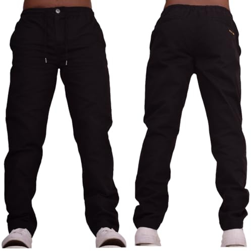 Men's Slim Fit Stretch Chino Trousers with Elasticated Drawcord – Stylish Chino Pants Black L