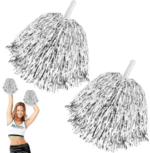 Cheerleader Pompons Mit Handle Pompoms Cheerleading Cheerleader Pompons | Handblumen Pompons Cheerleader Für Sportveranstaltungen Tanz Party Ballspiele Karnevalspartys Verwendet 2Stk Silber