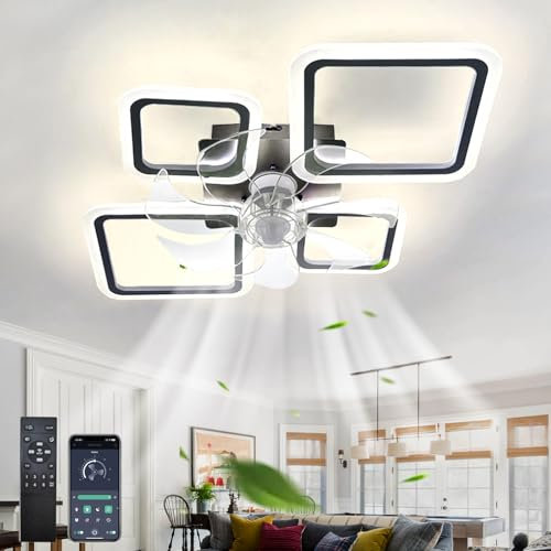 ZOMLBOF Dormitorio Ventilador De Techo Con Luz Con Mando A Distancia, Moderno Regulable Lampara Ventilador Silencioso Reversible Memoria Ceiling light with fan 6 Velocidades Φ 72cm, Negro