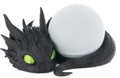 Costume Wizard Dragon Stand for Echo Dot 4th/5th Gen, 3D Printed Dragon Amazon Echo Desktop Speakers, Holder for Echo Dot 5th Gen Echo Dot 4th Gen, Made in USA (Black)