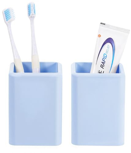 Luxspire Zahnbürstenhalter 2 Stück, Schnelltrocknend Zahnbürstenhalter für Badezimmer, Kieselgur Zahnputzbecher, Elektrische Zahnbürste Halterung für Zahnpasta Badezimmer Arbeitsplatte, Blau
