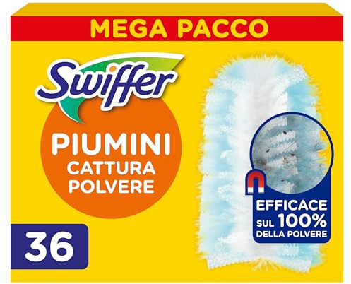 Swiffer Duster Piumini Cattura Polvere, 36 Piumini, Cattura e Intrappola Polvere e Sporco, Raggiunge I Punti più Difficili della Casa, Maxi Formato