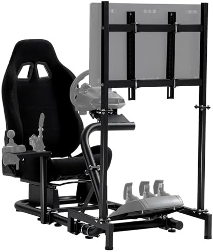 Anman G920 Racing Simulator Cockpit mit schwarzem Sitz und Monitorhalterung Passend für Thrustmaster T300RS GT, für Fanatec, für Logitech G27 G29 G923, ohne Handbremse, Lenkrad, Pedale und Monitor